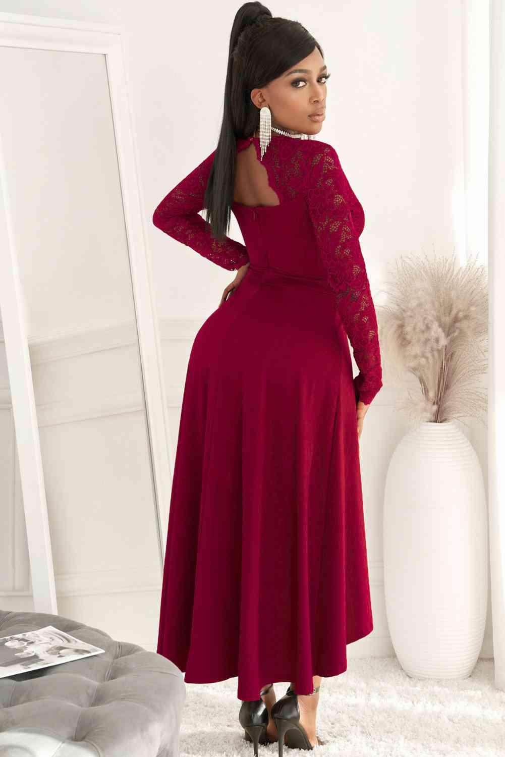 Lace High-Low V-Neck Dress for Elegant Evening Wear