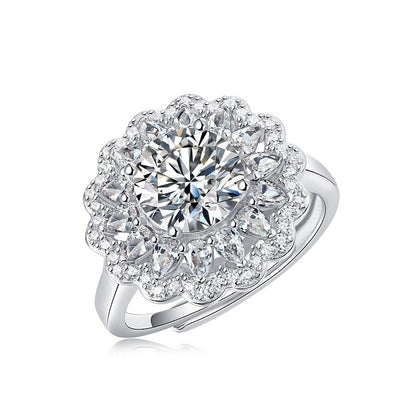 Adjustable S925 Silver Moissanite Flower Ring