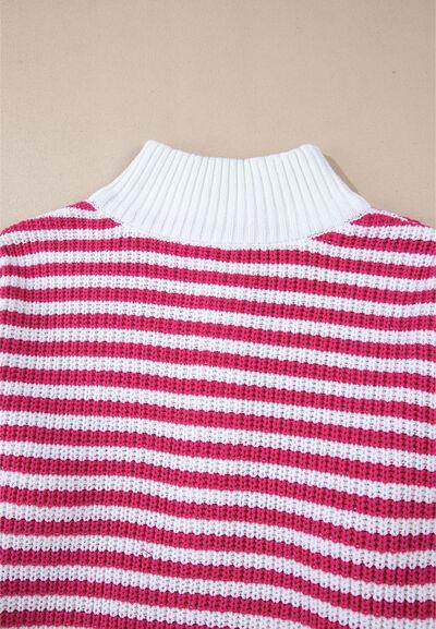 Striped Half Zip Mock Neck Long Sleeve Sweater for Women