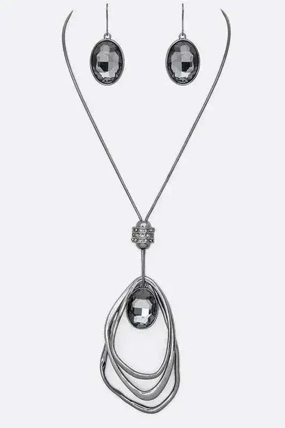 Crystal Drop &amp; Hoops Necklace Set