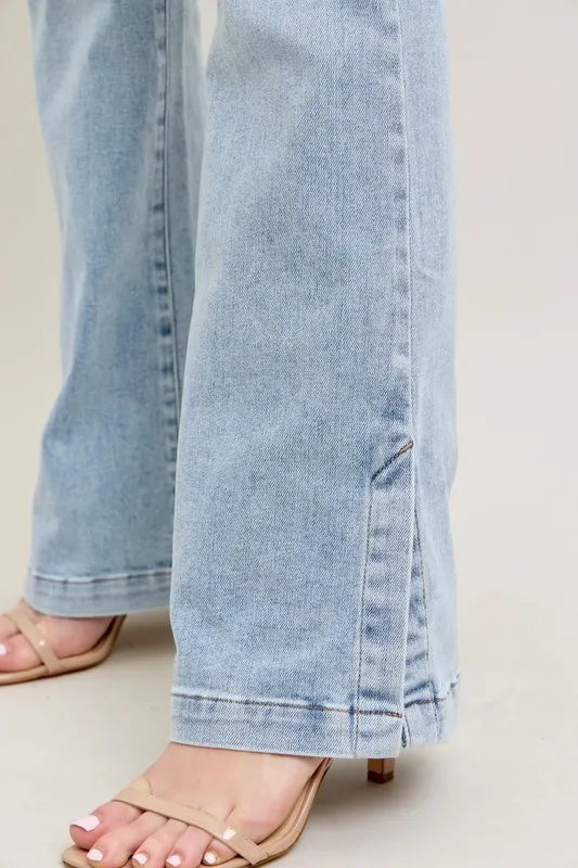 Judy Blue Full Size Tummy Control Vintage Wash Side Slit Slim Boot Jeans Plus Size