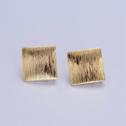 17.5mm Line-Textured Rhombus Stud Open Loop Gold Earrings Supply | Z081