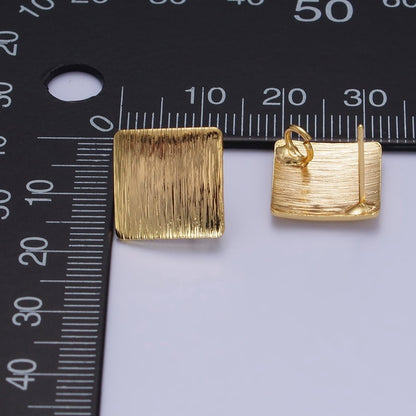 17.5mm Line-Textured Rhombus Stud Open Loop Gold Earrings Supply | Z081