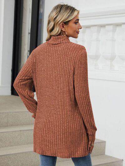 Ribbed Mock Neck Long Sleeve T-Shirt for Women Stylish Wear
