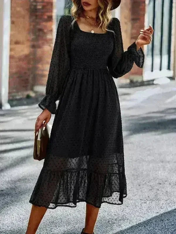 Smocked Long Sleeve Dot Dress – Flirty &amp; Feminine Style