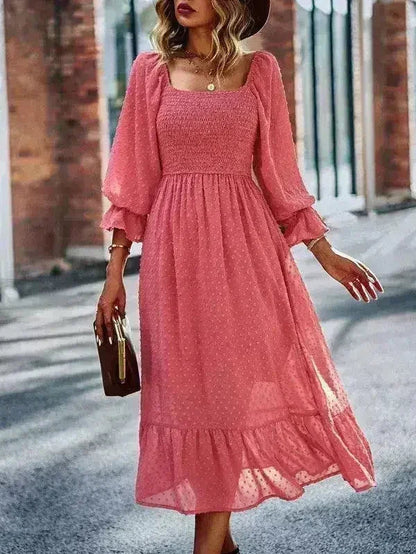 Smocked Long Sleeve Dot Dress – Flirty &amp; Feminine Style