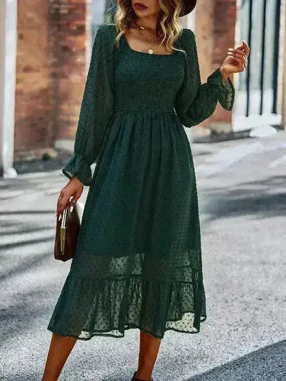 Smocked Long Sleeve Dot Dress – Flirty &amp; Feminine Style