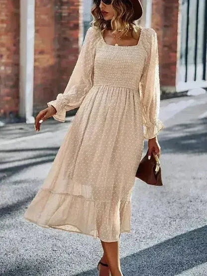 Smocked Long Sleeve Dot Dress – Flirty &amp; Feminine Style