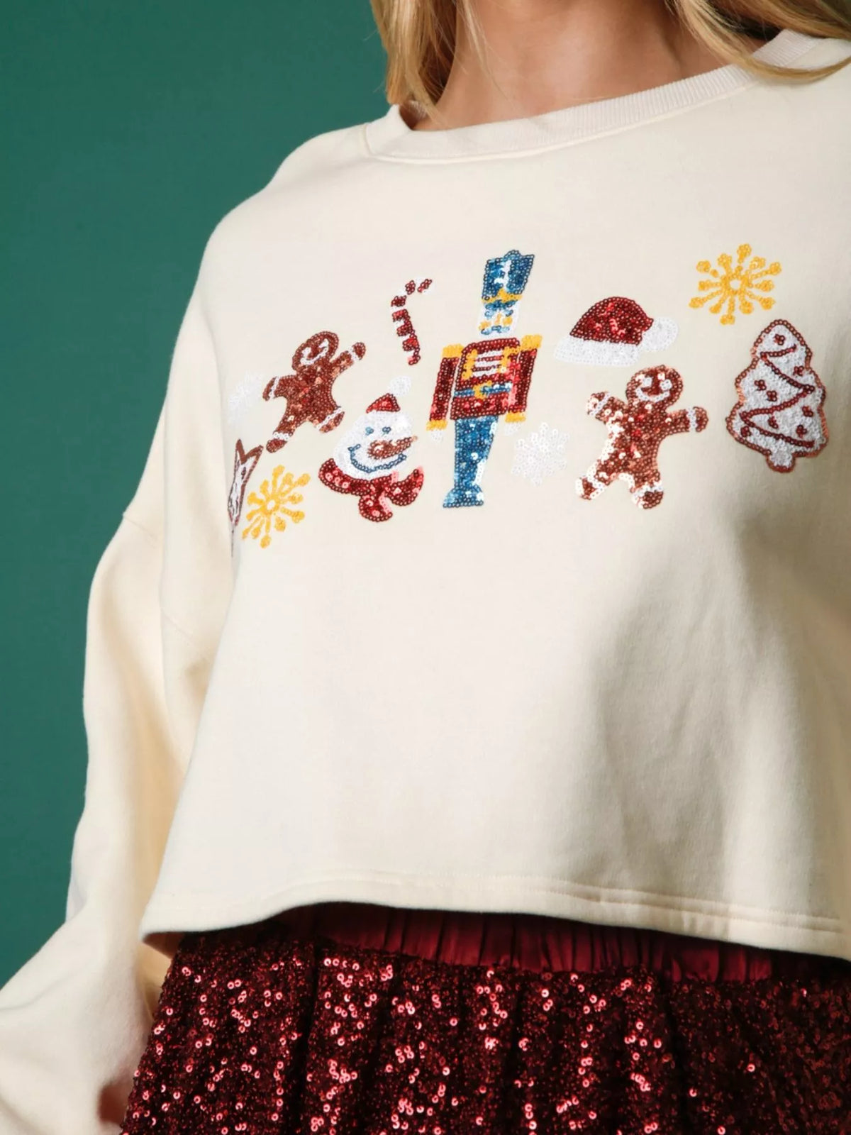 Christmas Sequin Cropped Sweatshirt