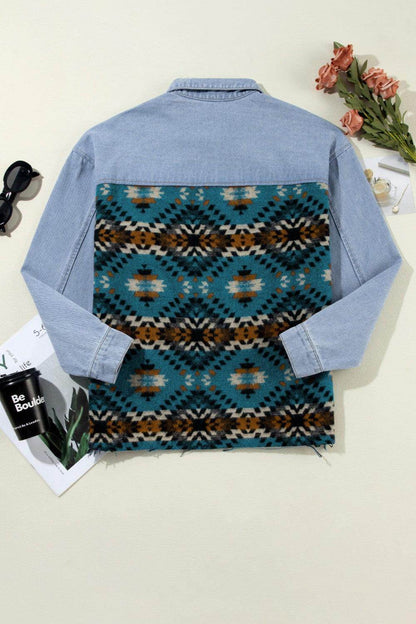 Pocketed Button Up Long Sleeve Denim Jacket for Women