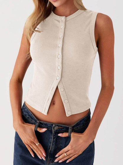 Lovelet Button Up Round Neck Tank for Stylish Comfort