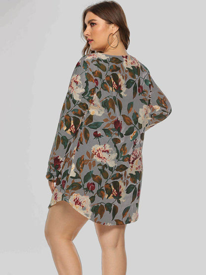 Full Size Floral Long Sleeve Mini Dress for Casual Wear