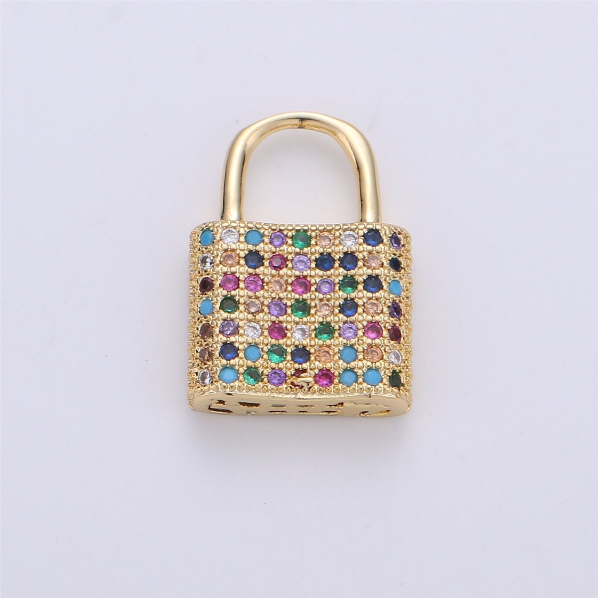 17x12mm Dainty Padlock Lock Charm 18k gold Filled Micro Pave Charm, Colorful Cubic Charm, Silver Lock, Gold Lock Charm for Necklace Earring, K-152