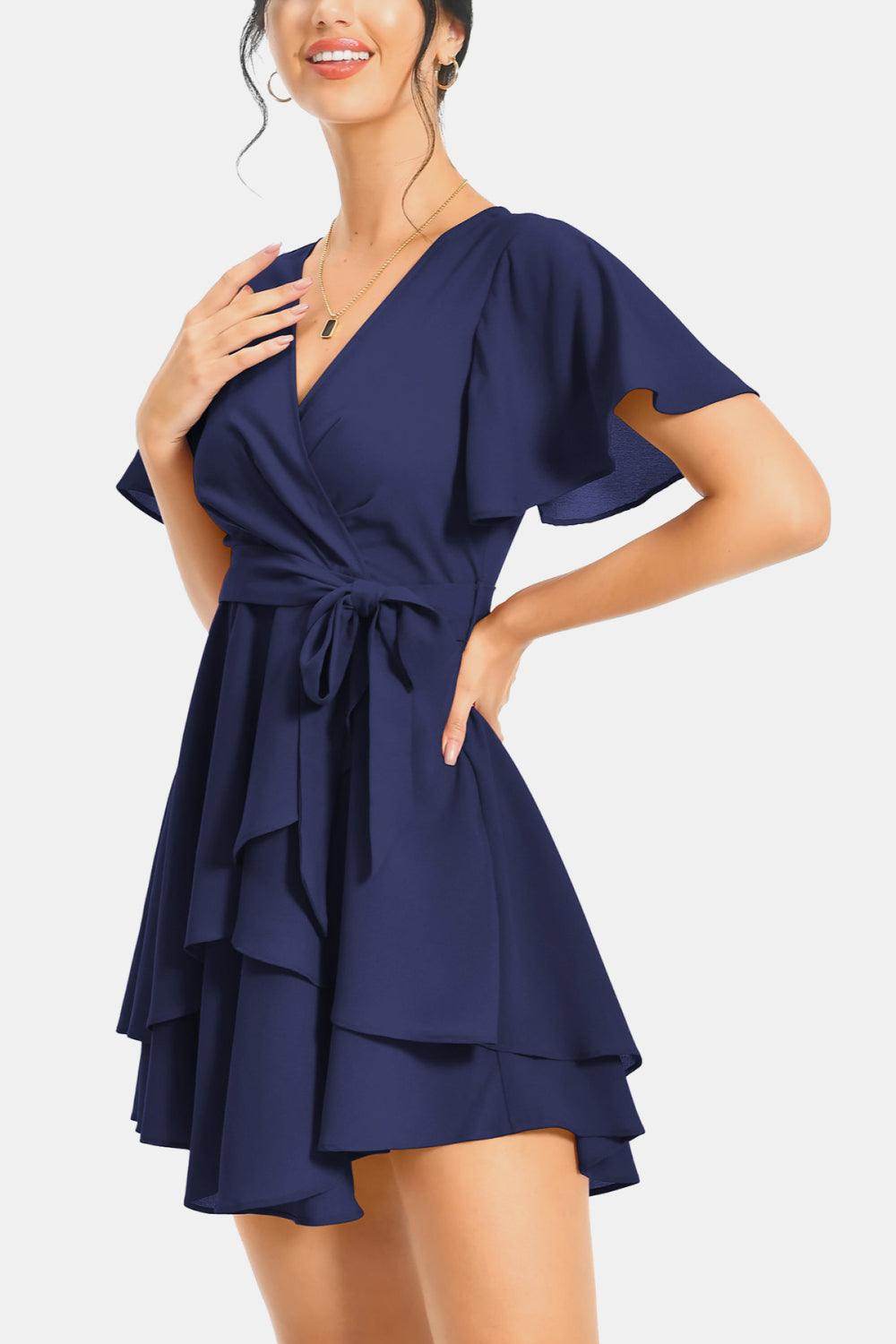 Surplice Neck Flutter Sleeve Dress for Chic Summer Style