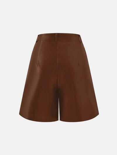 PU Leather High Rise Shorts for Women with Pockets