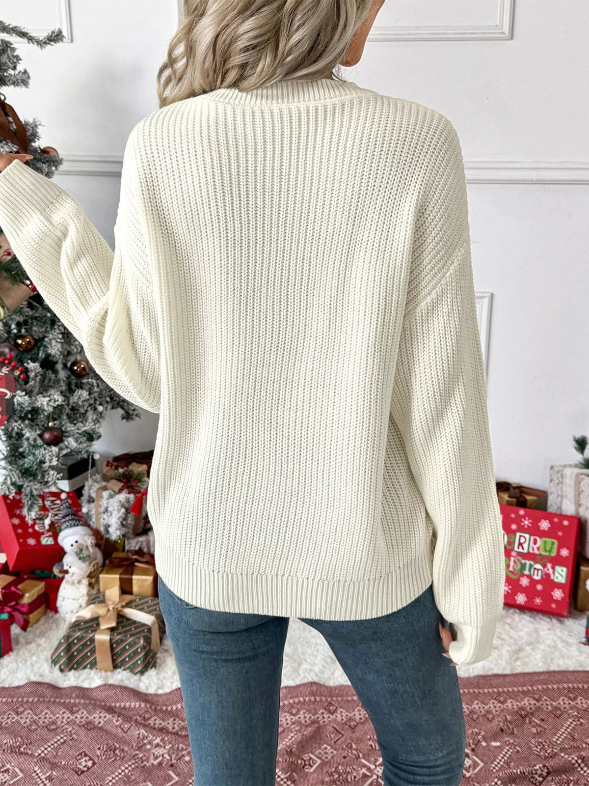 Christmas Bow Dropped Shoulder Sweater
