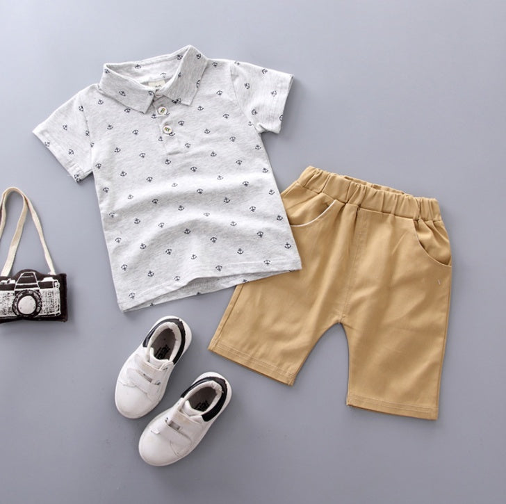 Anchor printed boy boy suit Korean short sleeve spring summer children&