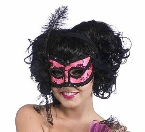 Pink &amp; Black Burlesque Half Venetian Mask