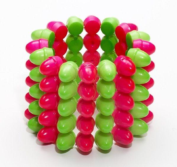 80s Punk Club Candy Rounded 5 Row Spike Green &amp; Pink Costume Accessory Bracelet
