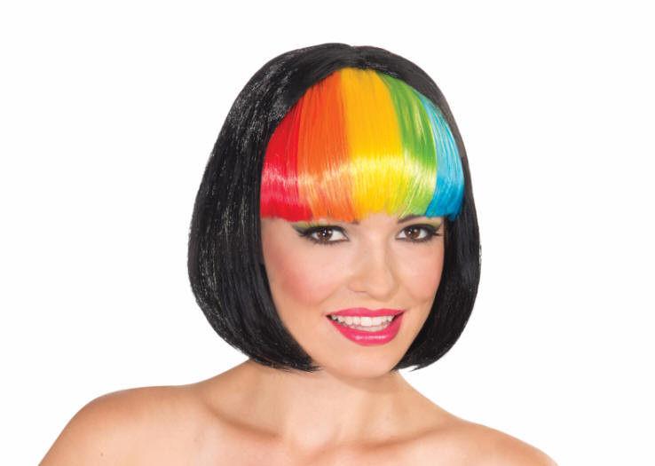 Black Short Rainbow Fantasy Bob Wig with Rainbow Bangs