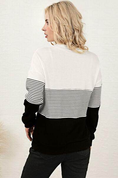 Striped Color Block Long Sleeve Knit Top for Women