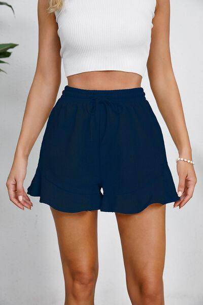 Full Size Drawstring Ruffle Hem Shorts for Women