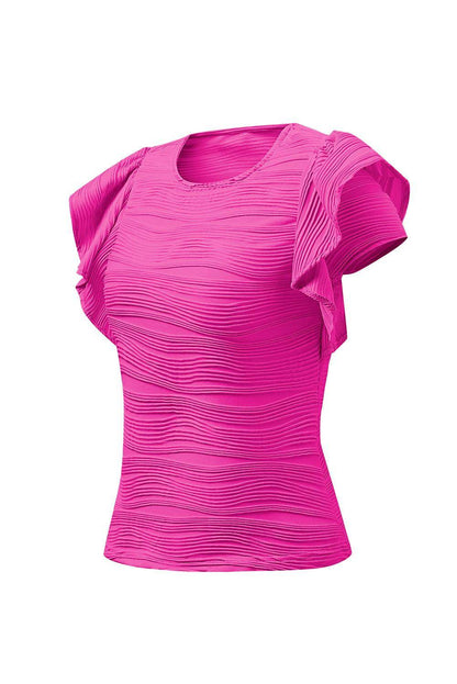 Textured Round Neck Cap Sleeve Top for Casual Style