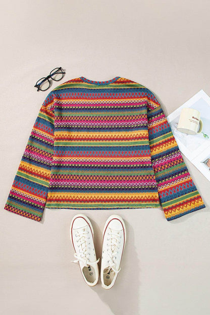 Contrast Round Neck Long Sleeve Top for Women Fashion