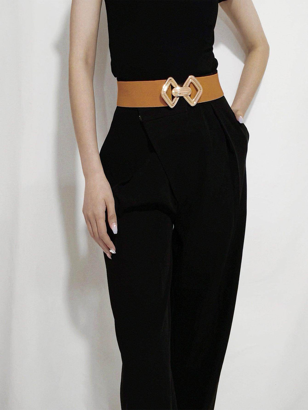 Geometric Buckle Elastic Wide Belt for Stylish Comfort