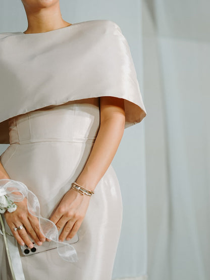Satin Cape-style Top &amp;Fitted Maxi Dress Set