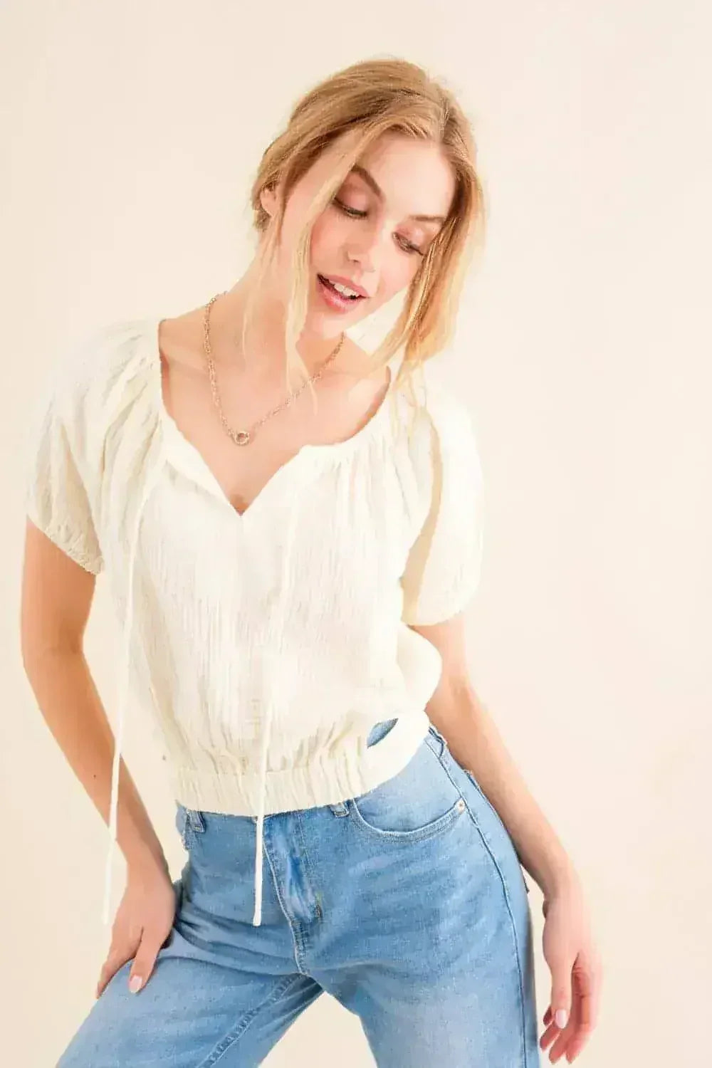 Back Tie Cropped Blouse - Adjustable Women&