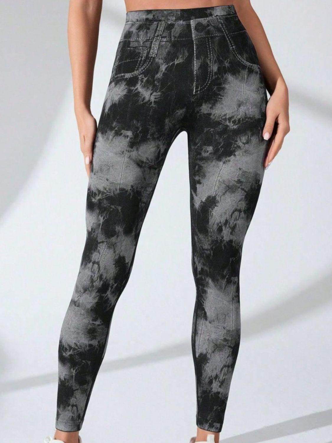 Tie-Dye High Waist Active Leggings with Pockets for Comfort