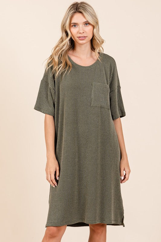 Urban Rib Knit Short Sleeve Tee Dress For Women – Comfortable, Trendy, Chic &amp; Versatile Dress for Casual Occasions