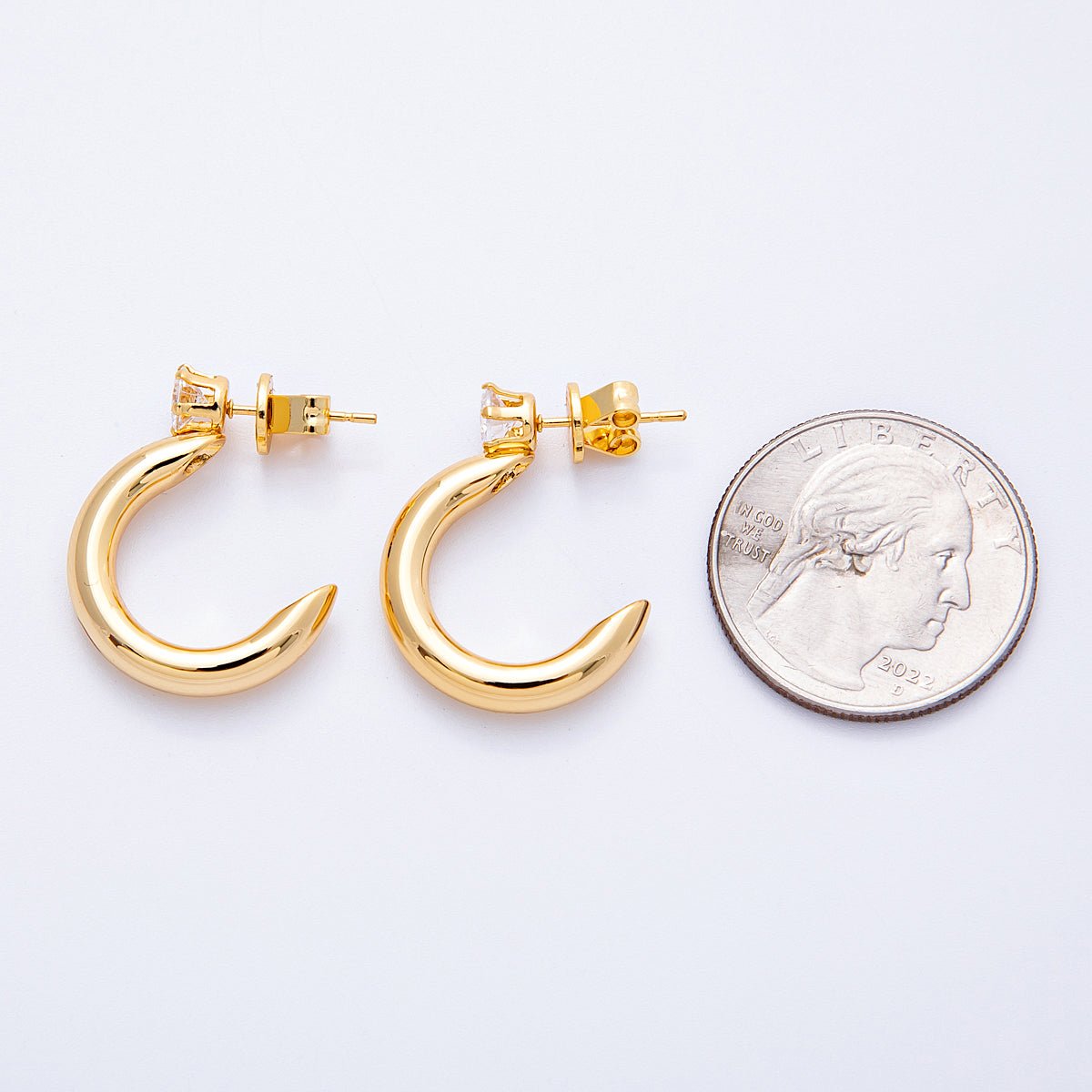 18K Gold Filled 25mm Clear CZ Round C-Shaped Hoop Earrings | Earrings-00151