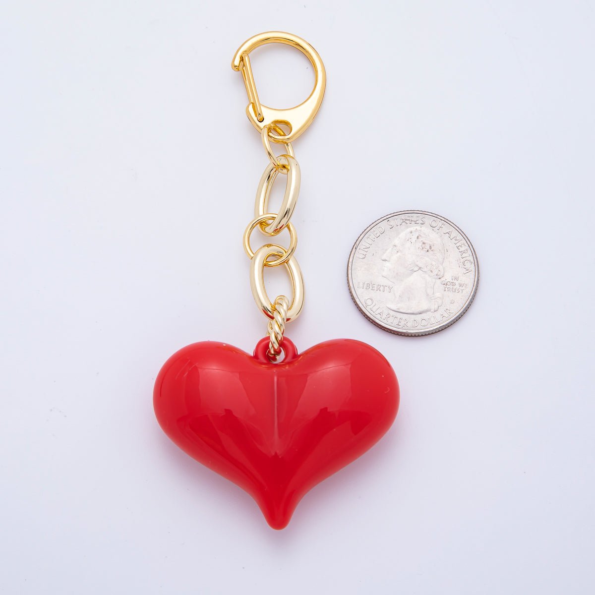 18K Gold Filled 100mm Red Chubby Heart Twisted Cable Chain Drop Keychain Accessories | WB-00127