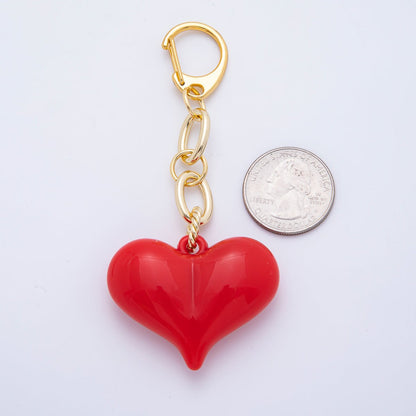 18K Gold Filled 100mm Red Chubby Heart Twisted Cable Chain Drop Keychain Accessories | WB-00127
