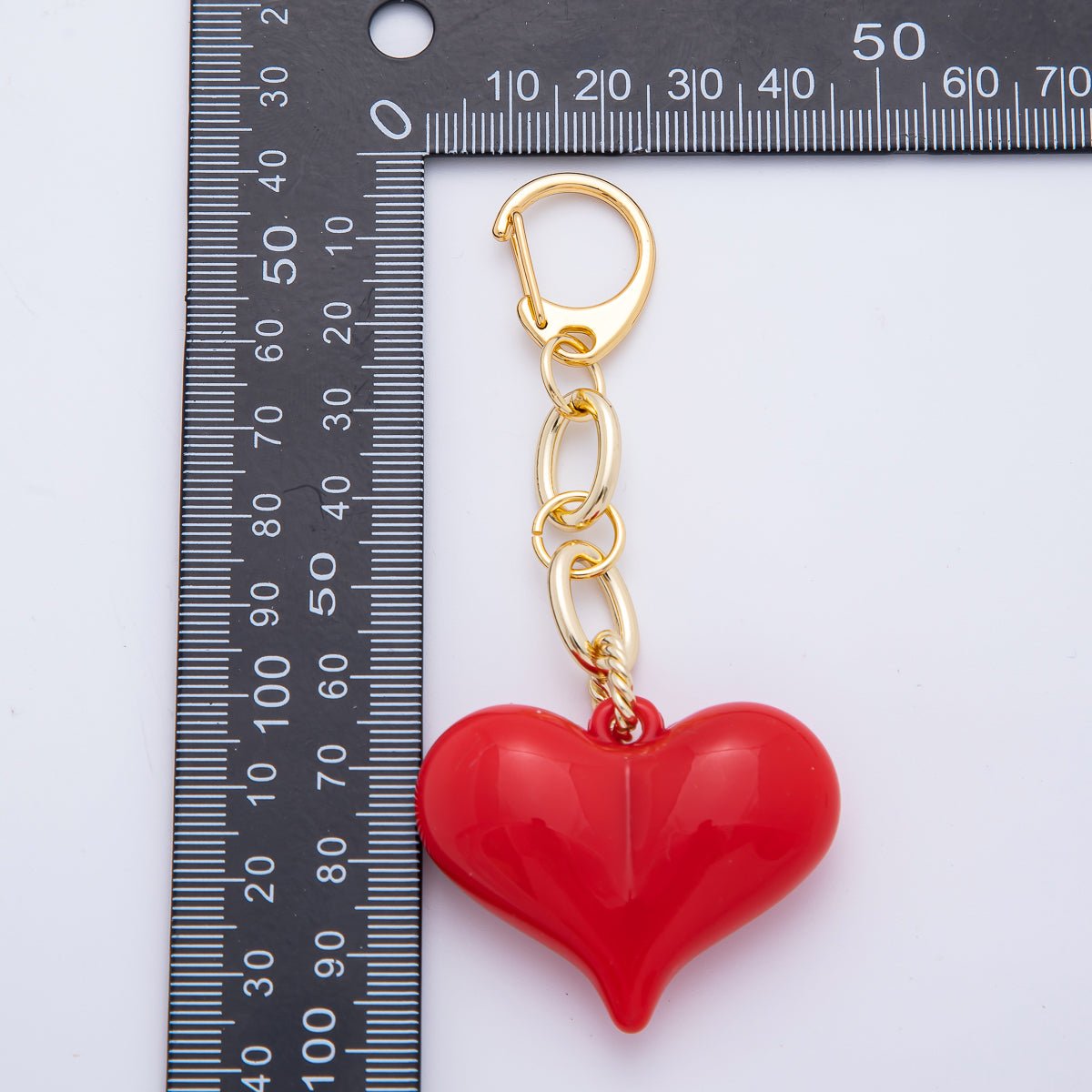 18K Gold Filled 100mm Red Chubby Heart Twisted Cable Chain Drop Keychain Accessories | WB-00127
