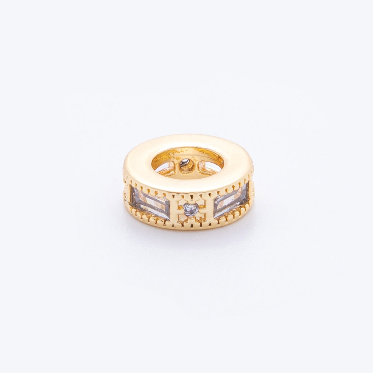 18K Gold Filled 10mm Clear CZ Baguette Lined Thin Bead Spacer | AF1041