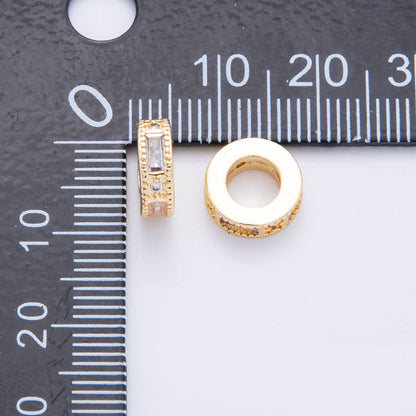 18K Gold Filled 10mm Clear CZ Baguette Lined Thin Bead Spacer | AF1041