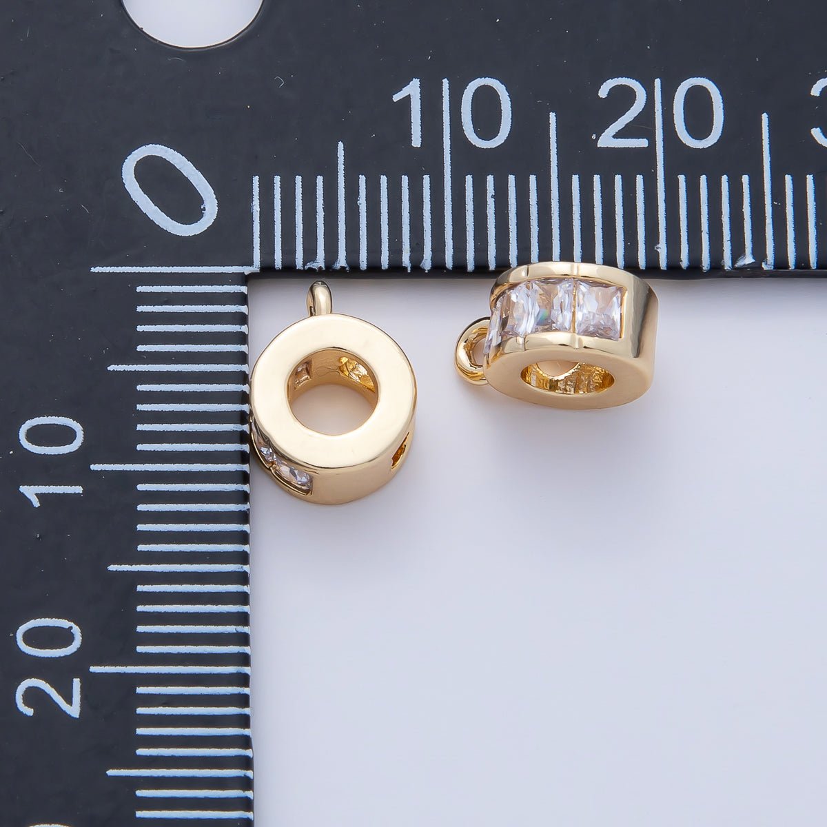 18K Gold Filled 10mm Clear CZ Baguette Rondelle Bead Bail Finding | Z1594