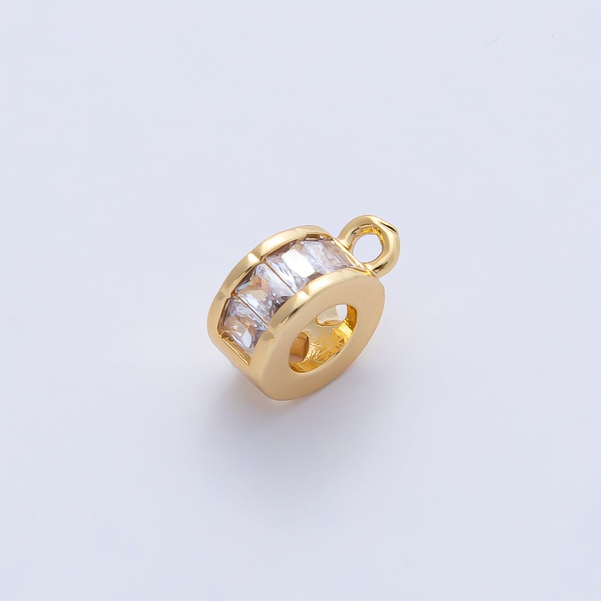 18K Gold Filled 10mm Clear CZ Baguette Rondelle Bead Bail Finding | Z1594