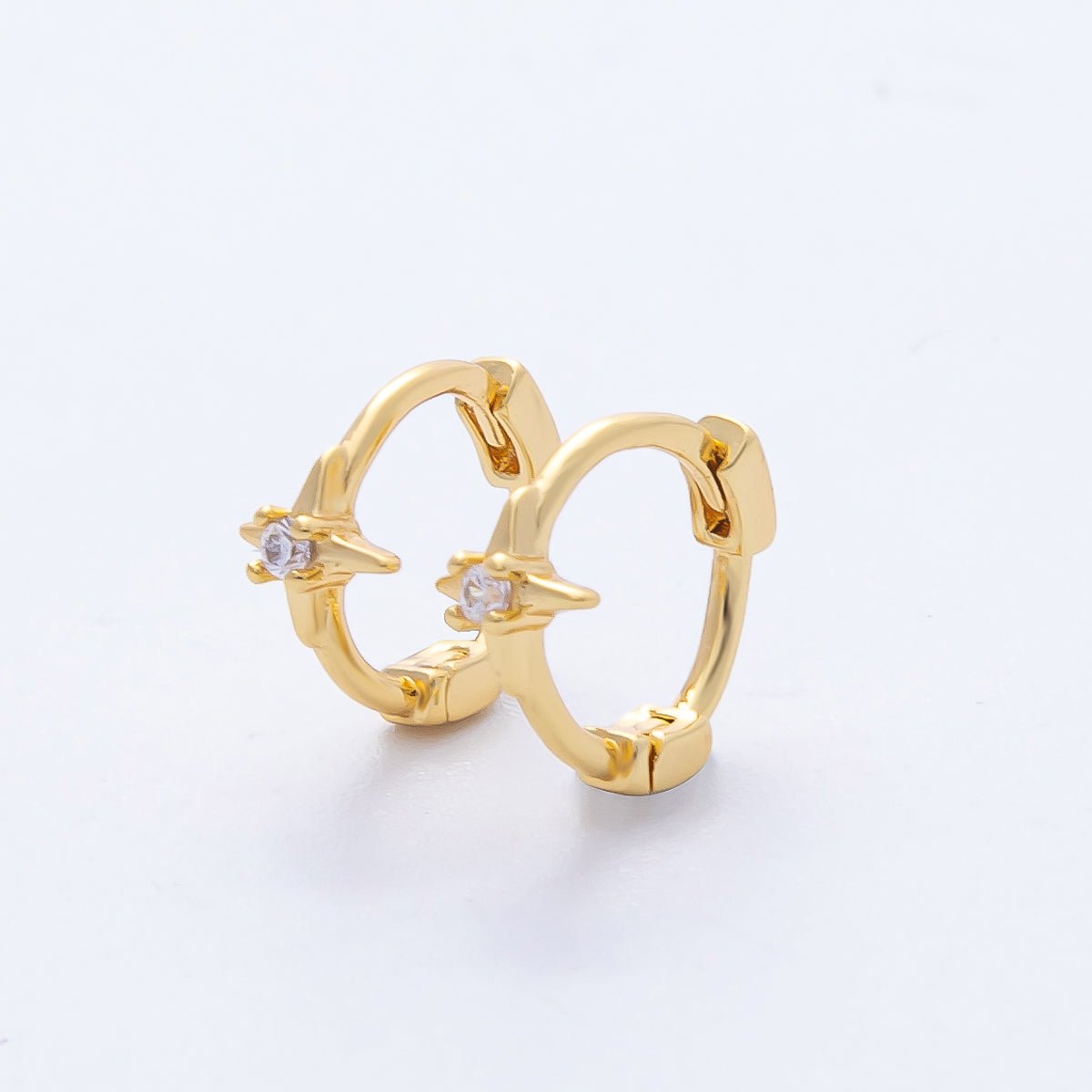 18K Gold Filled 10mm Clear CZ Celestial North Star Cartilage Huggie Earrings | Q167