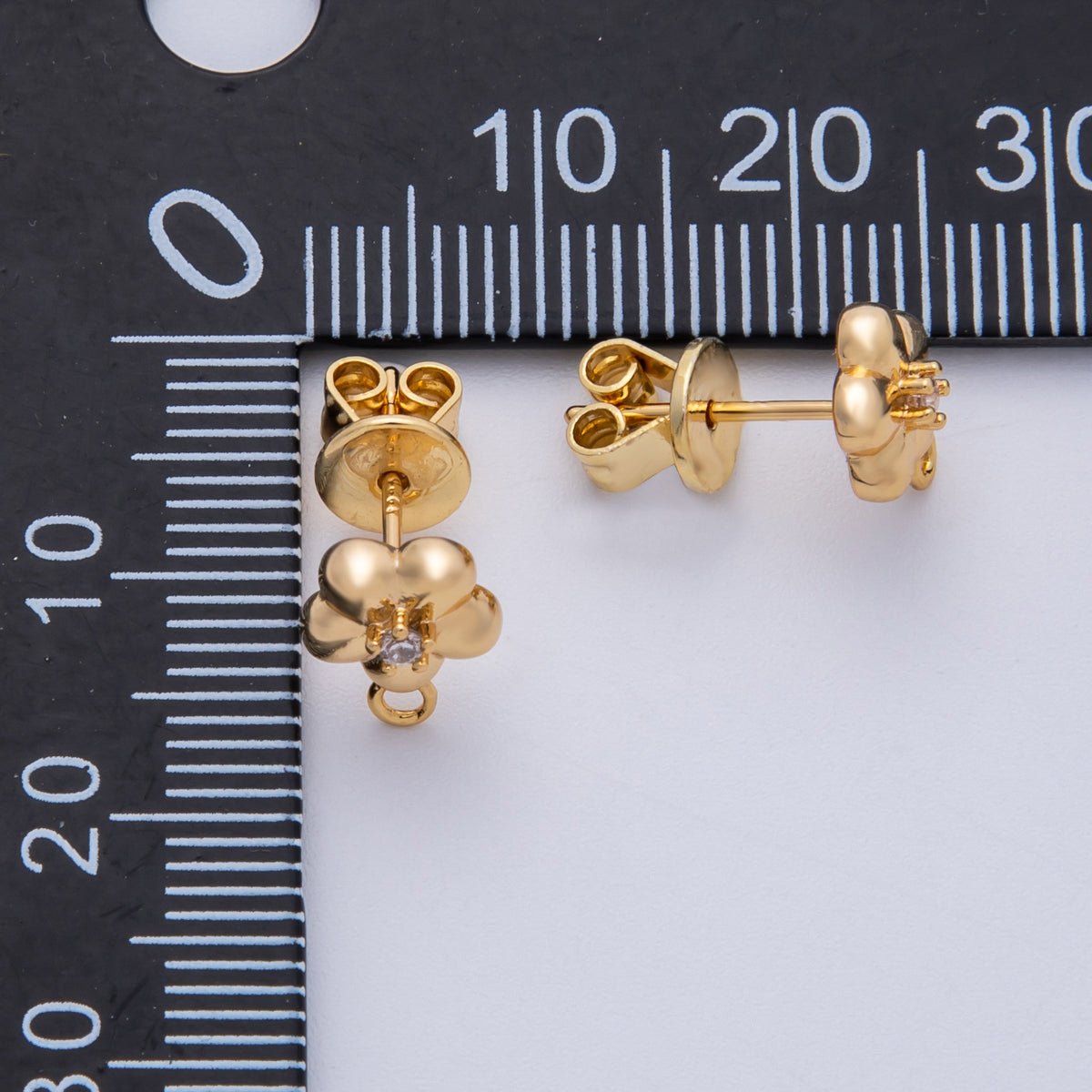18K Gold Filled 10mm Clear CZ Chubby Daisy Flower Drop Stud Earrings Findings | Findings-00031