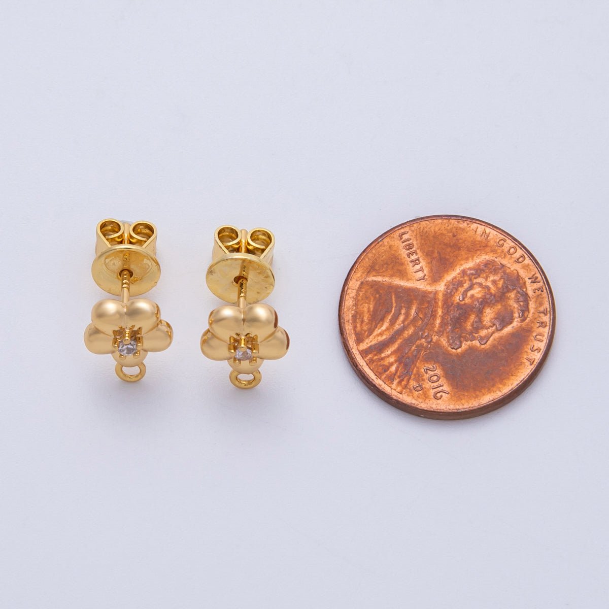 18K Gold Filled 10mm Clear CZ Chubby Daisy Flower Drop Stud Earrings Findings | Findings-00031