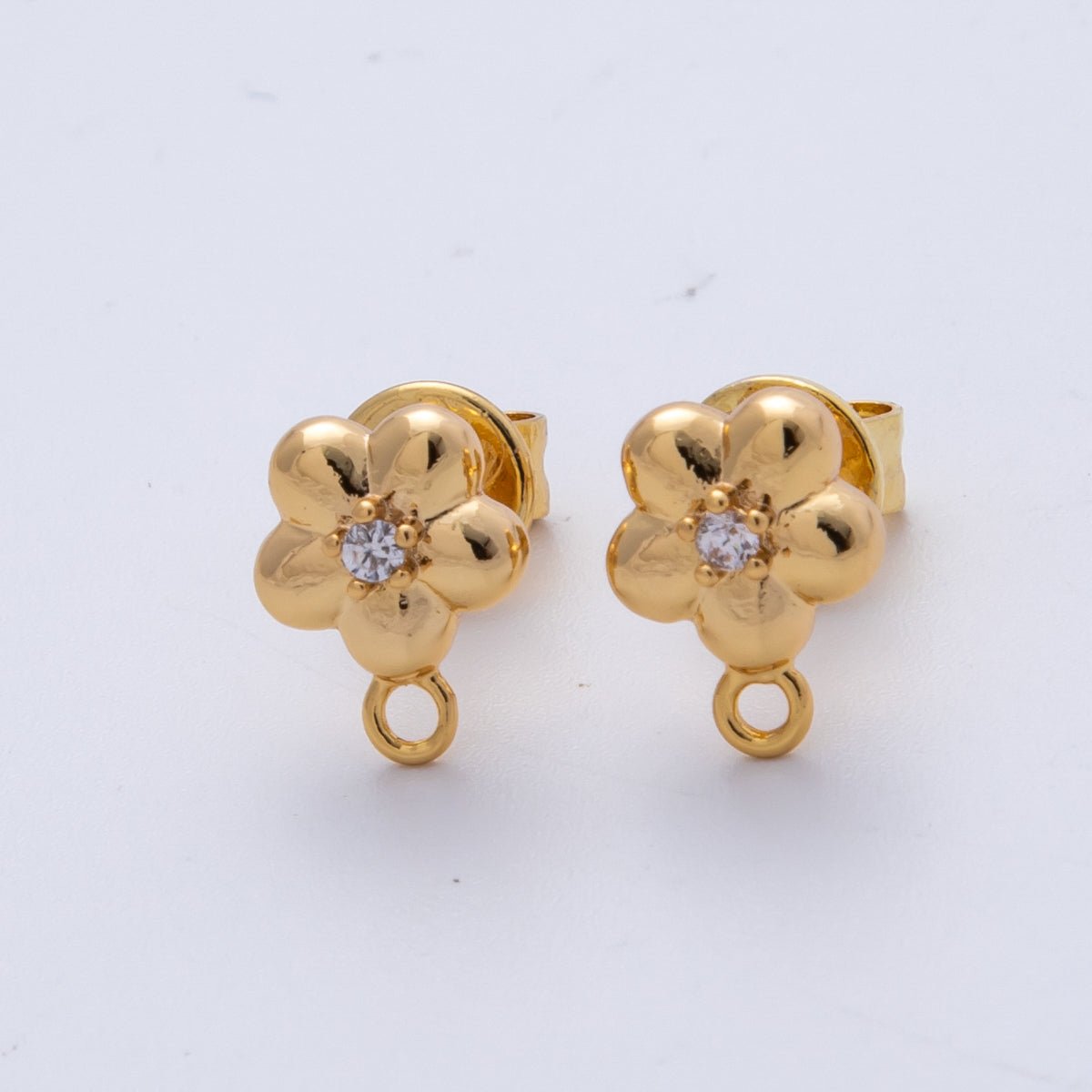 18K Gold Filled 10mm Clear CZ Chubby Daisy Flower Drop Stud Earrings Findings | Findings-00031