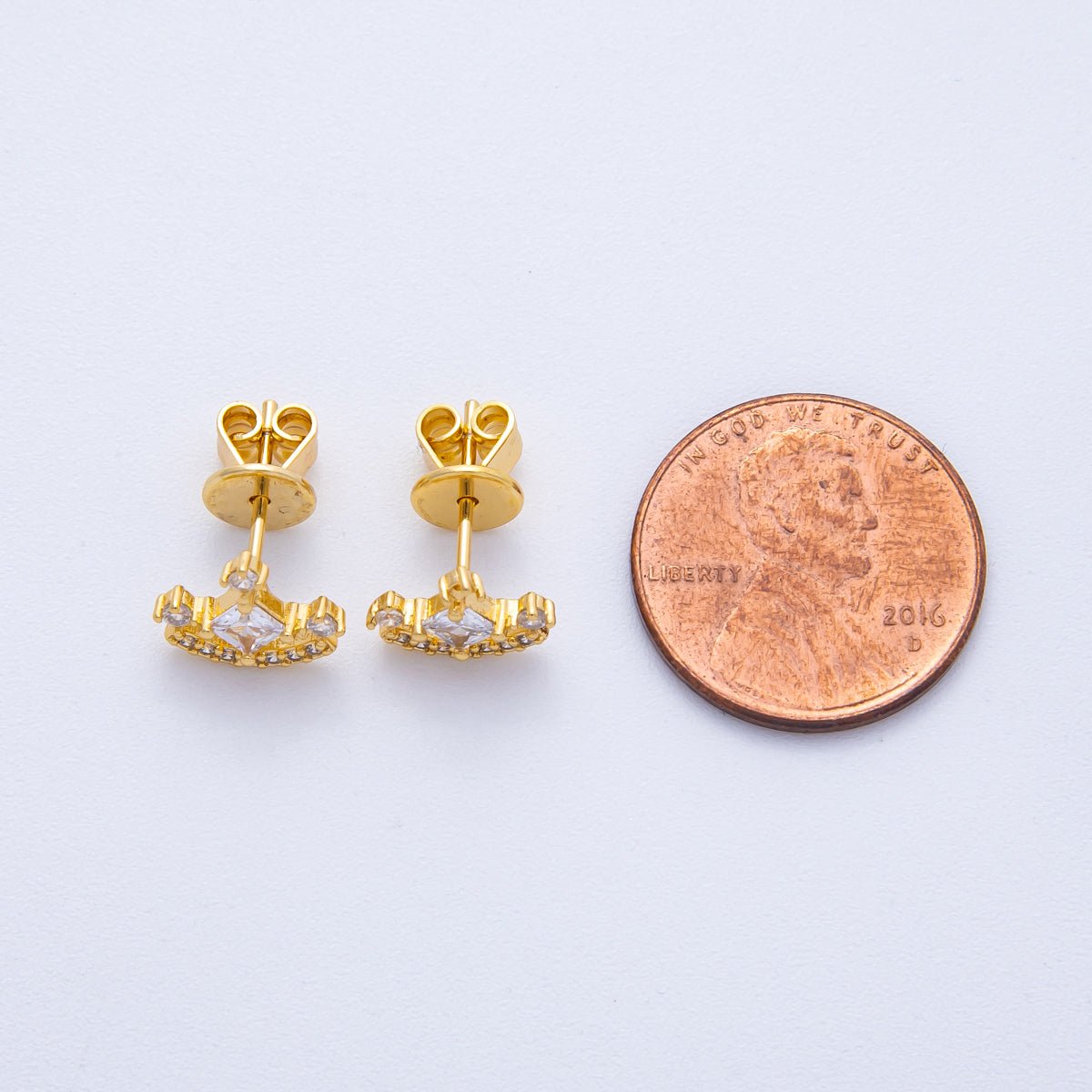 18K Gold Filled 10mm Clear CZ Micro Paved Curved Cluster Geometric Stud Earrings | Earrings-00131