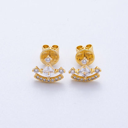18K Gold Filled 10mm Clear CZ Micro Paved Curved Cluster Geometric Stud Earrings | Earrings-00131