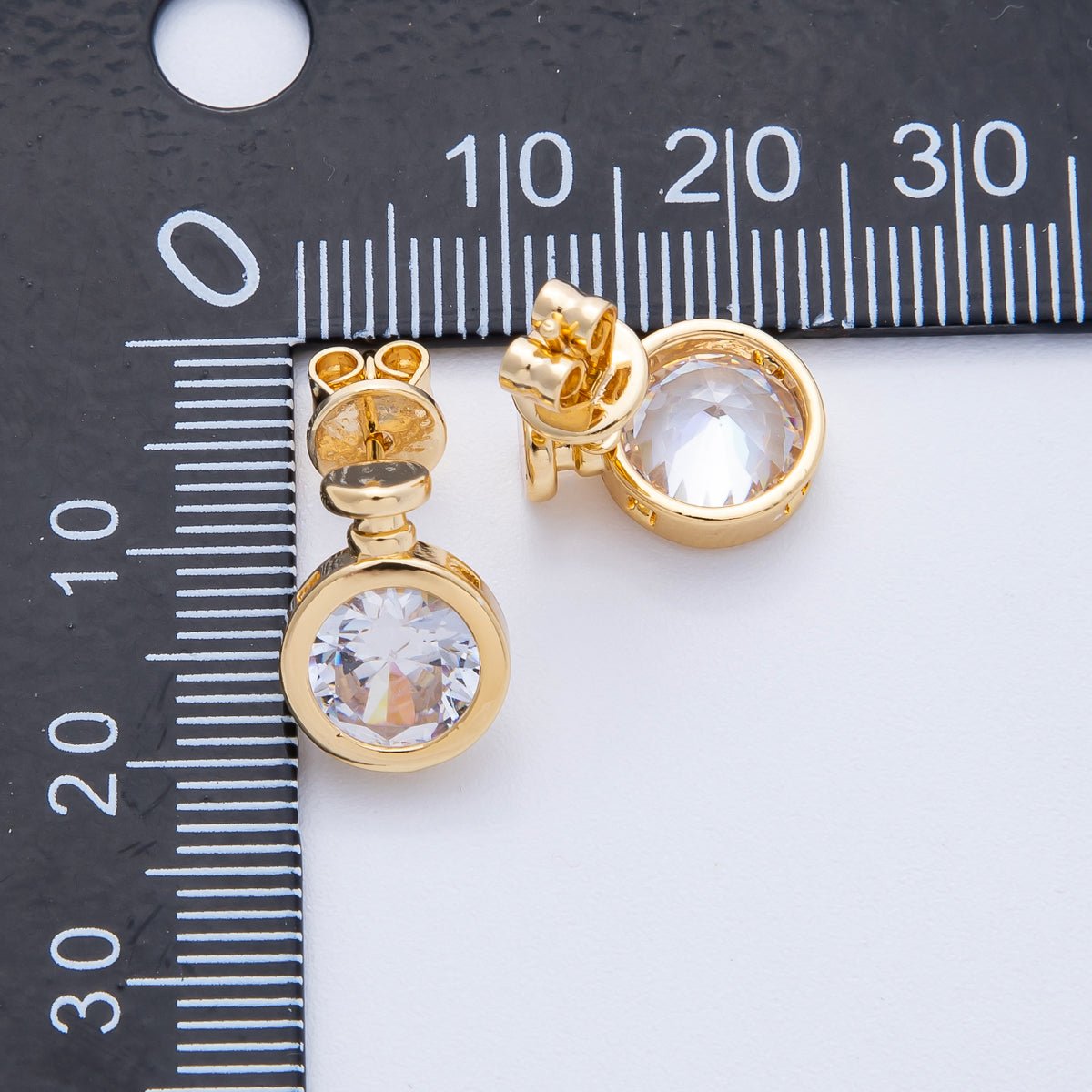 18K Gold Filled 10mm Clear CZ Round Geometric Stud Earrings | Earrings-00127