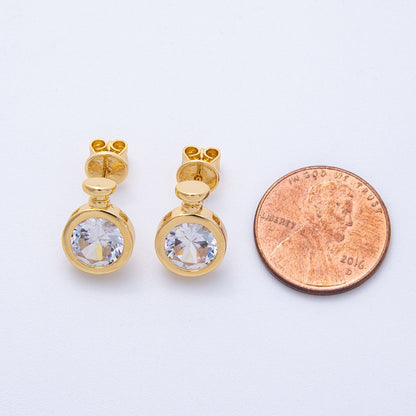 18K Gold Filled 10mm Clear CZ Round Geometric Stud Earrings | Earrings-00127