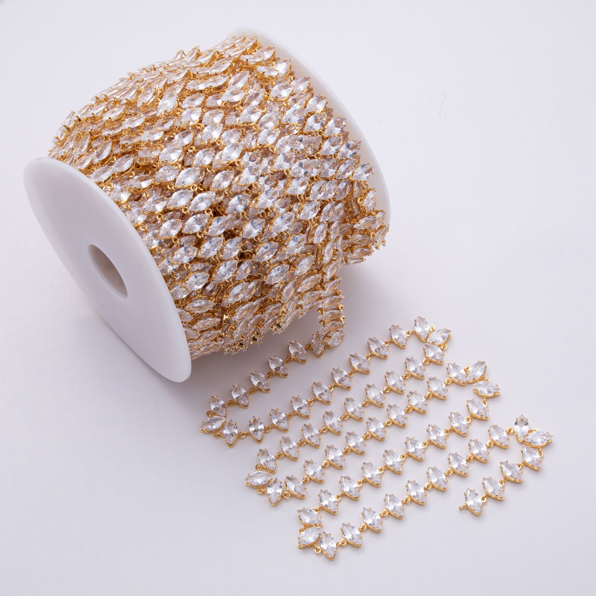 18K Gold Filled 10mm Clear Marquise CZ Gemstone Unfinished Chain by Yard | Roll-1828